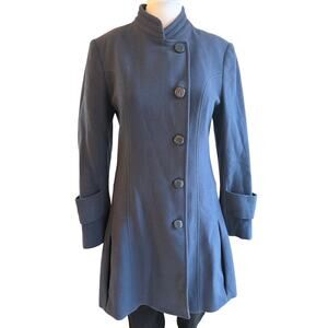 Andre Badi Blue Wool Blend Coat XS 7/30 Tailored Button Front